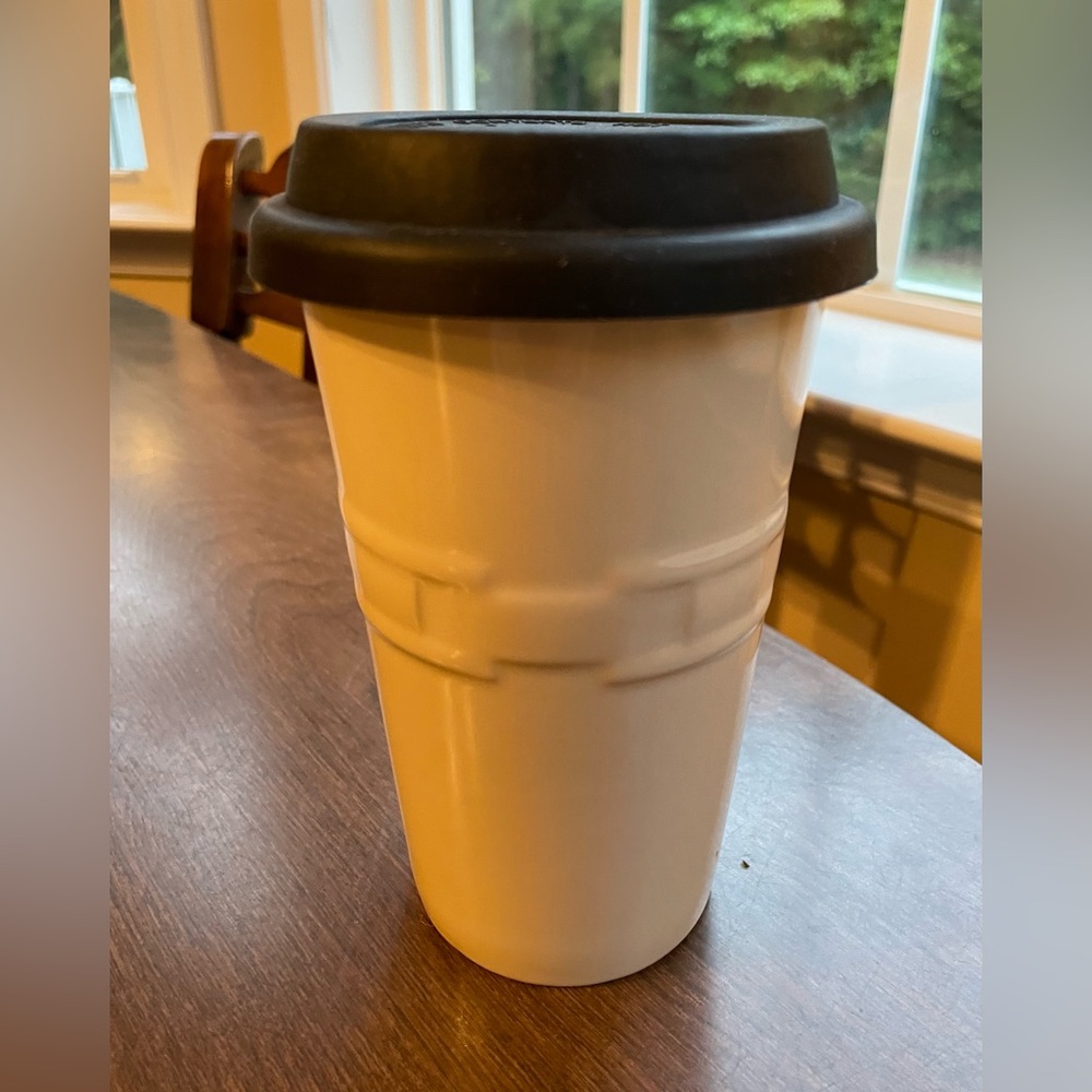Longaberger ivory pottery mug with lid